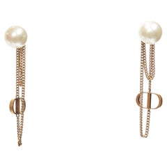 DIOR Tribales double perles CD charm drop dangling chain pin earrings pair