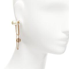 DIOR Tribales double pearls CD charm drop dangling chain pin earrings pair