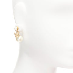 DIOR Tribales gold metal Letter W faux pearl dangling pin earring single