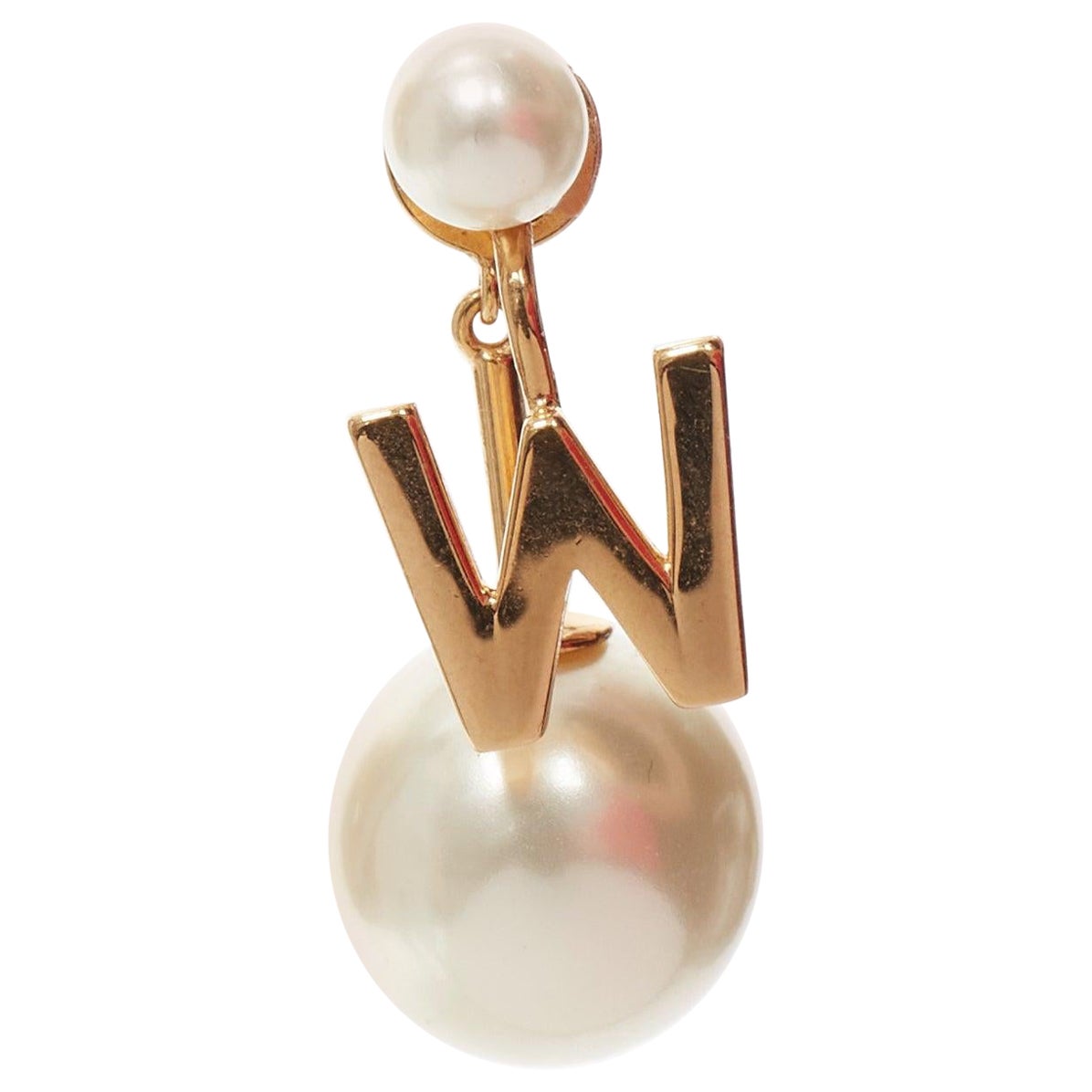 DIOR Tribales gold metal Letter W faux pearl dangling pin earring single