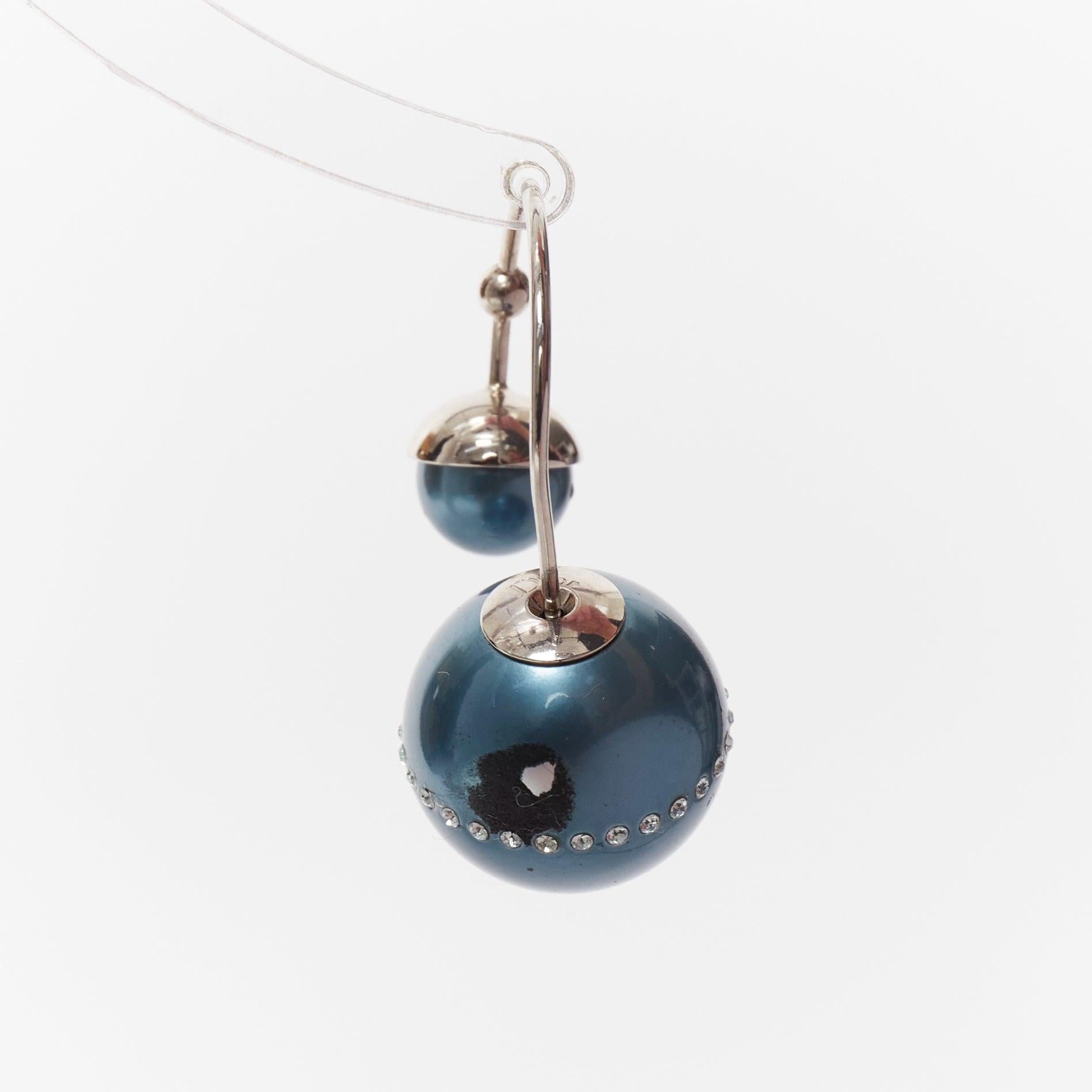 DIOR Tribales pealescent blue faux pearls crystal orbital pin earrings Pair In Fair Condition For Sale In Hong Kong, NT