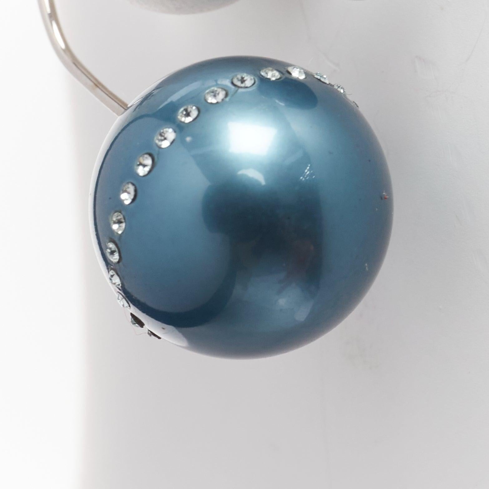 DIOR Tribales pealescent blue faux pearls crystal orbital pin earrings Pair For Sale 1