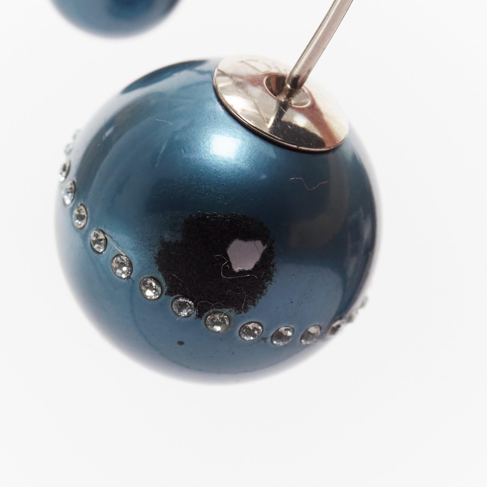 DIOR Tribales pealescent blue faux pearls crystal orbital pin earrings Pair For Sale 2