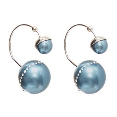 DIOR Tribales pealescent blue faux pearls crystal orbital pin earrings Pair