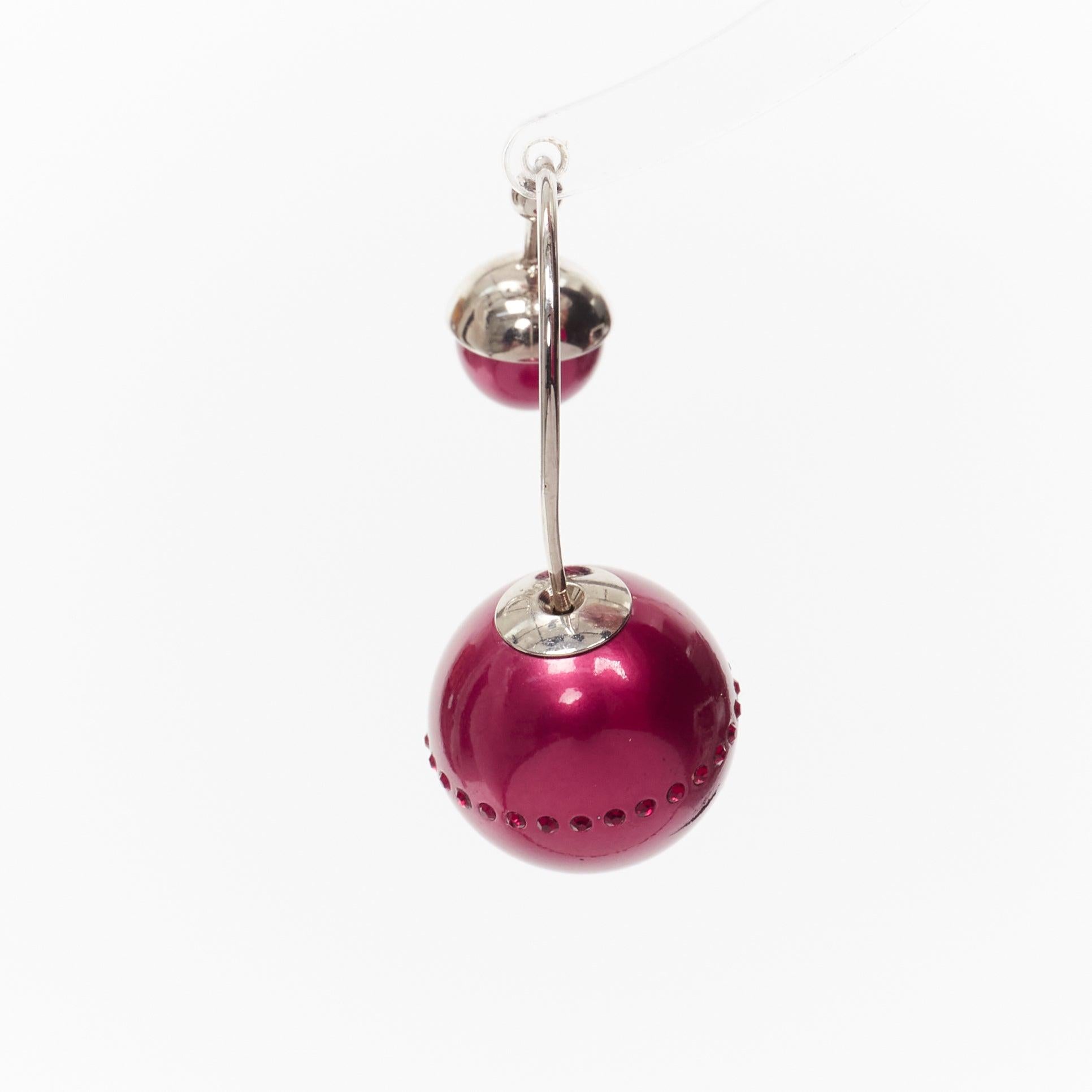 DIOR Tribales pealescent red faux pearls crystal orbital pin earrings Pair In Fair Condition For Sale In Hong Kong, NT