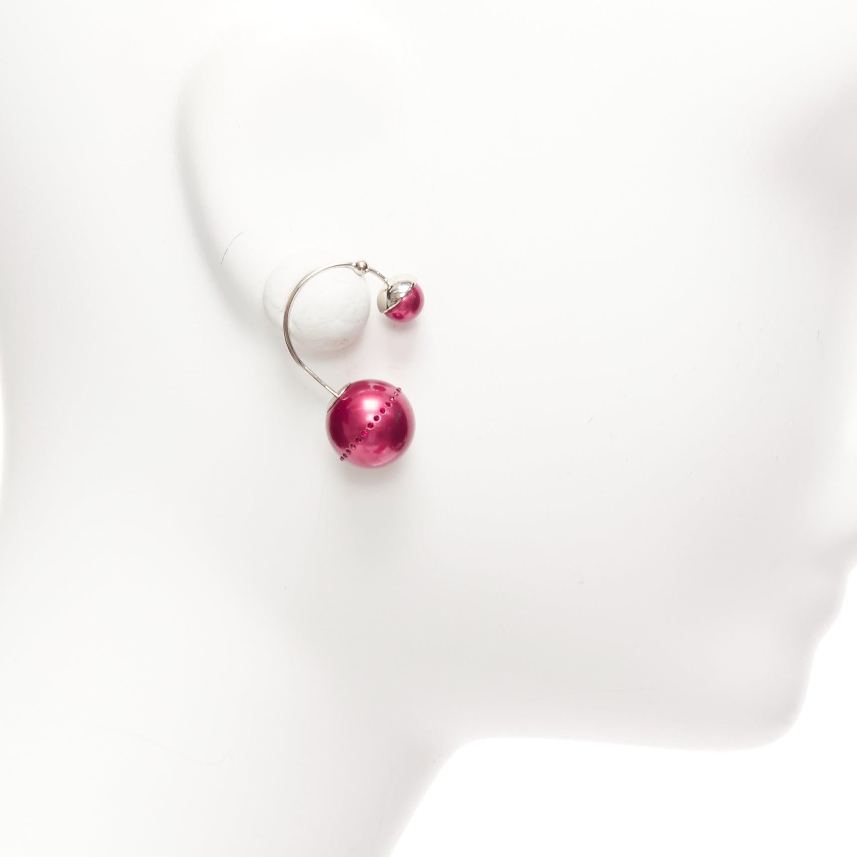 Women's DIOR Tribales pealescent red faux pearls crystal orbital pin earrings Pair For Sale