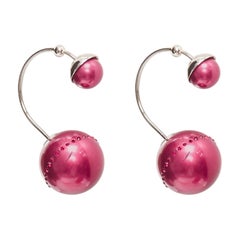 DIOR Tribales pealescent red faux pearls crystal orbital pin earrings Pair