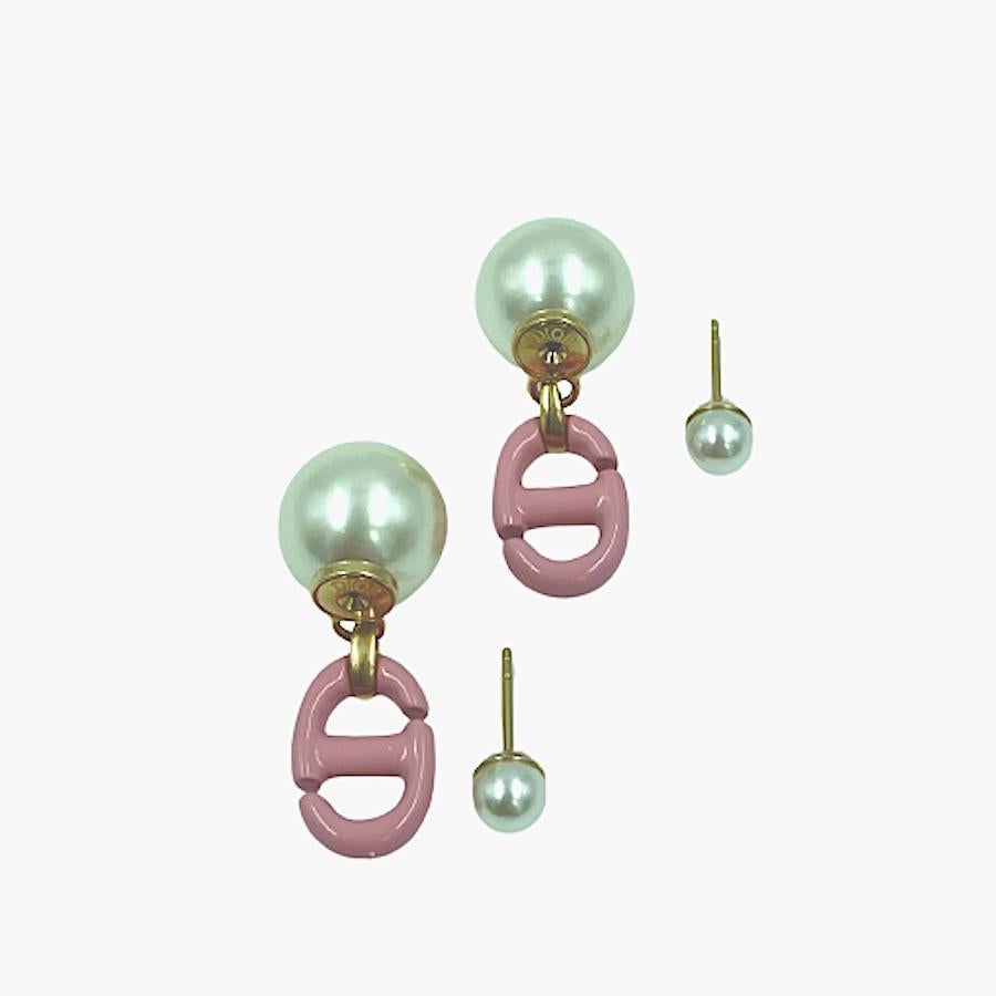 dior pink pearl earrings