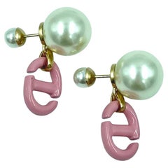 DIOR Tribales Pink Stud Earrings with a Pearl