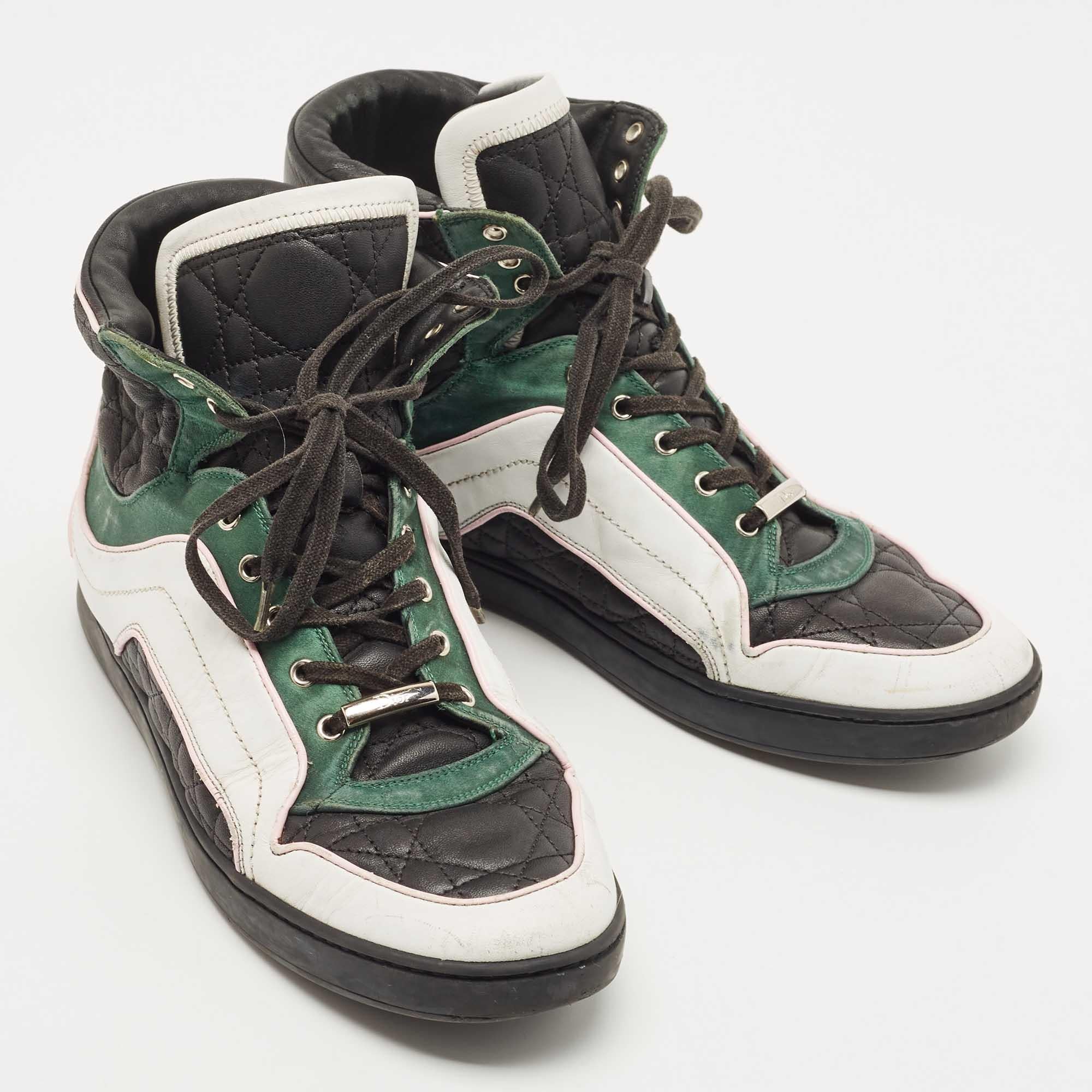 Dior Tricolor Cannage Leather and Satin High Top Sneakers Size 39 In Good Condition In Dubai, Al Qouz 2