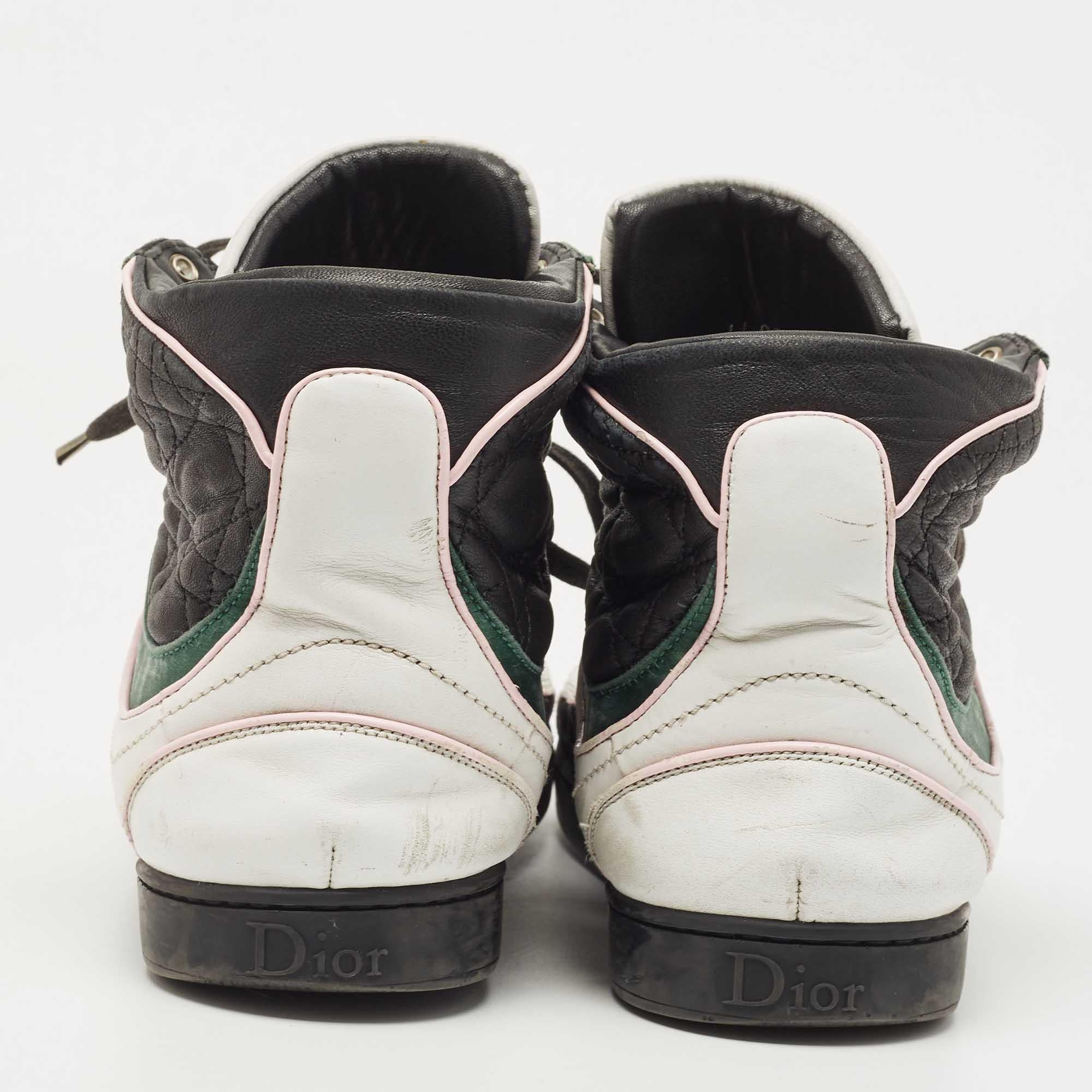 Dior Tricolor Cannage Leather and Satin High Top Sneakers Size 39 1