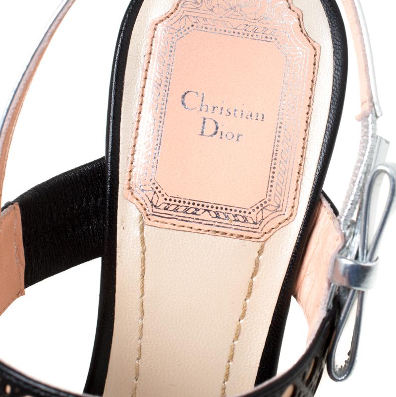 Black Dior Tricolor Cannage Leather Wedge Heel Open Toe Sandals Size 35.5