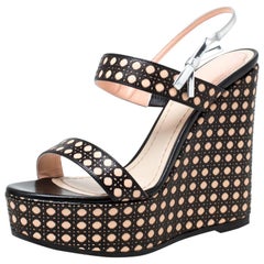 Dior Tricolor Cannage Leather Wedge Heel Open Toe Sandals Size 35.5
