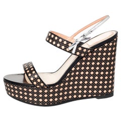 Dior Tricolor Cannage Leather Wedge Platform Open Toe Sandals Size 40