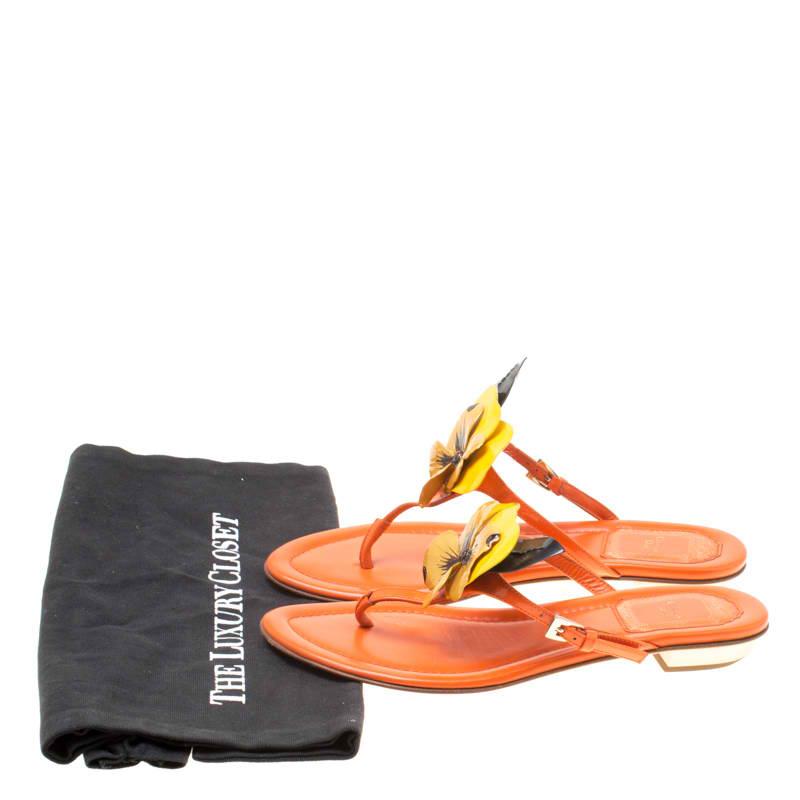 Dior Tricolor Leather Floral Detail Thong Sandals Size 35 3