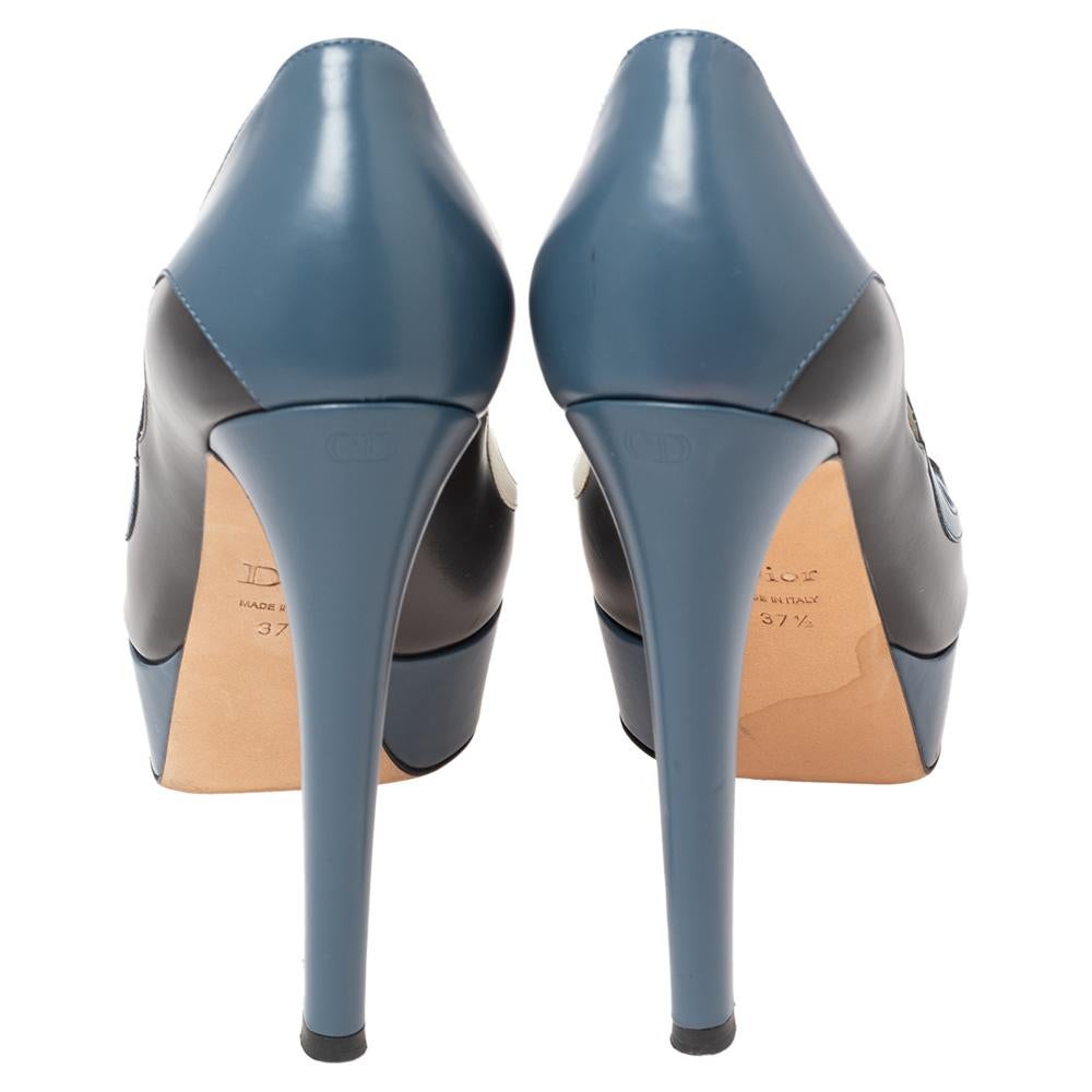 Women's Dior Tricolor Leather Peep Toe Platform Pumps Size 37.5
