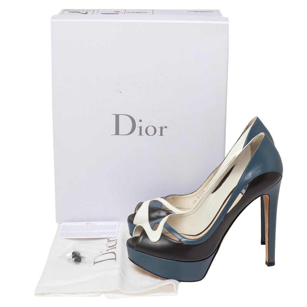 Dior Tricolor Leather Peep Toe Platform Pumps Size 37.5 2