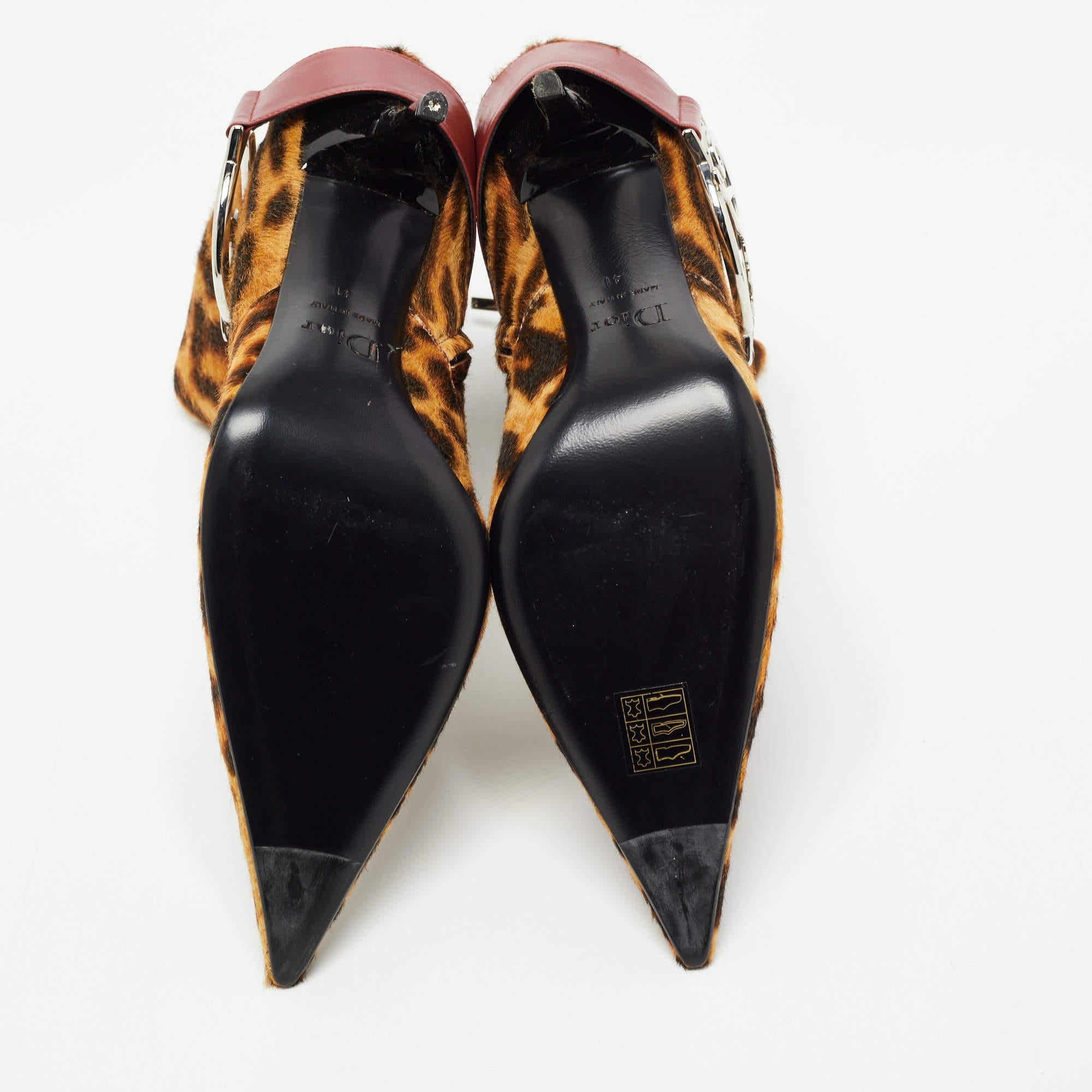 Dior Tricolor Leopard Print Calf Hair and Leather Ankle Booties Size 41 4