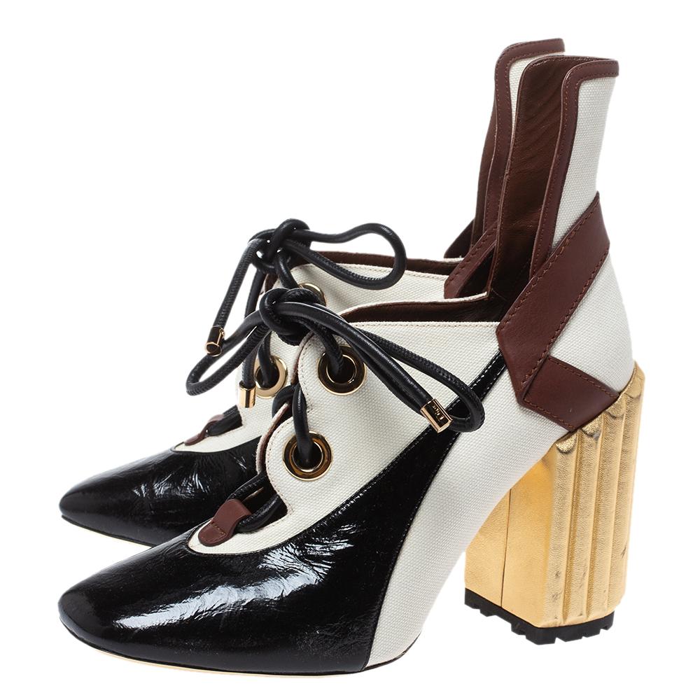 Dior Tricolor Patent Leather And Canvas Glorious Lace-Up Ankle Booties Size 38 In Good Condition In Dubai, Al Qouz 2