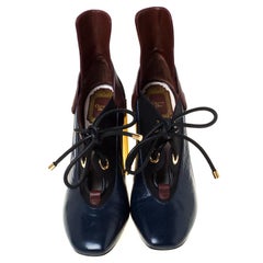 Dior Tricolor Patent Leather And Canvas Lace Up Block Heel Pumps Size 41