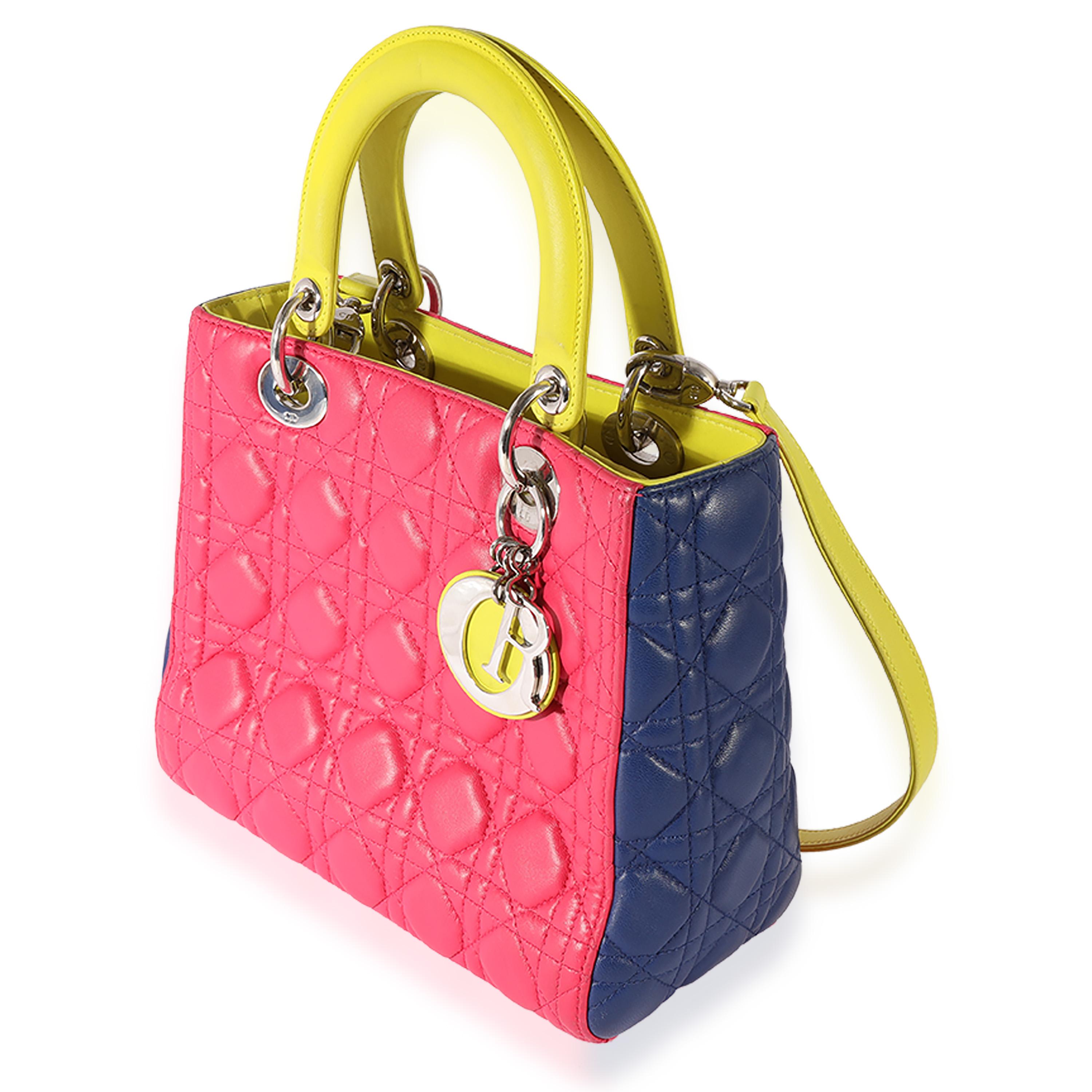 Red Dior Tricolor Quilted Lambskin Medium Lady Dior Bag