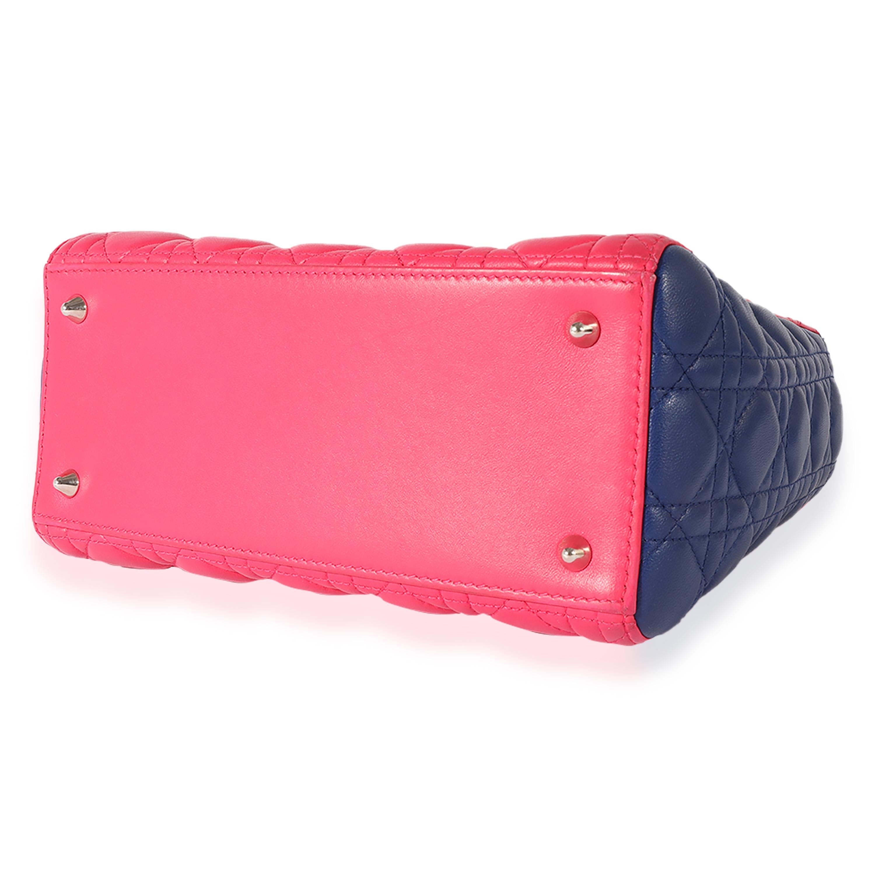 Dior Tricolor Quilted Lambskin Medium Lady Dior Bag In Excellent Condition In New York, NY