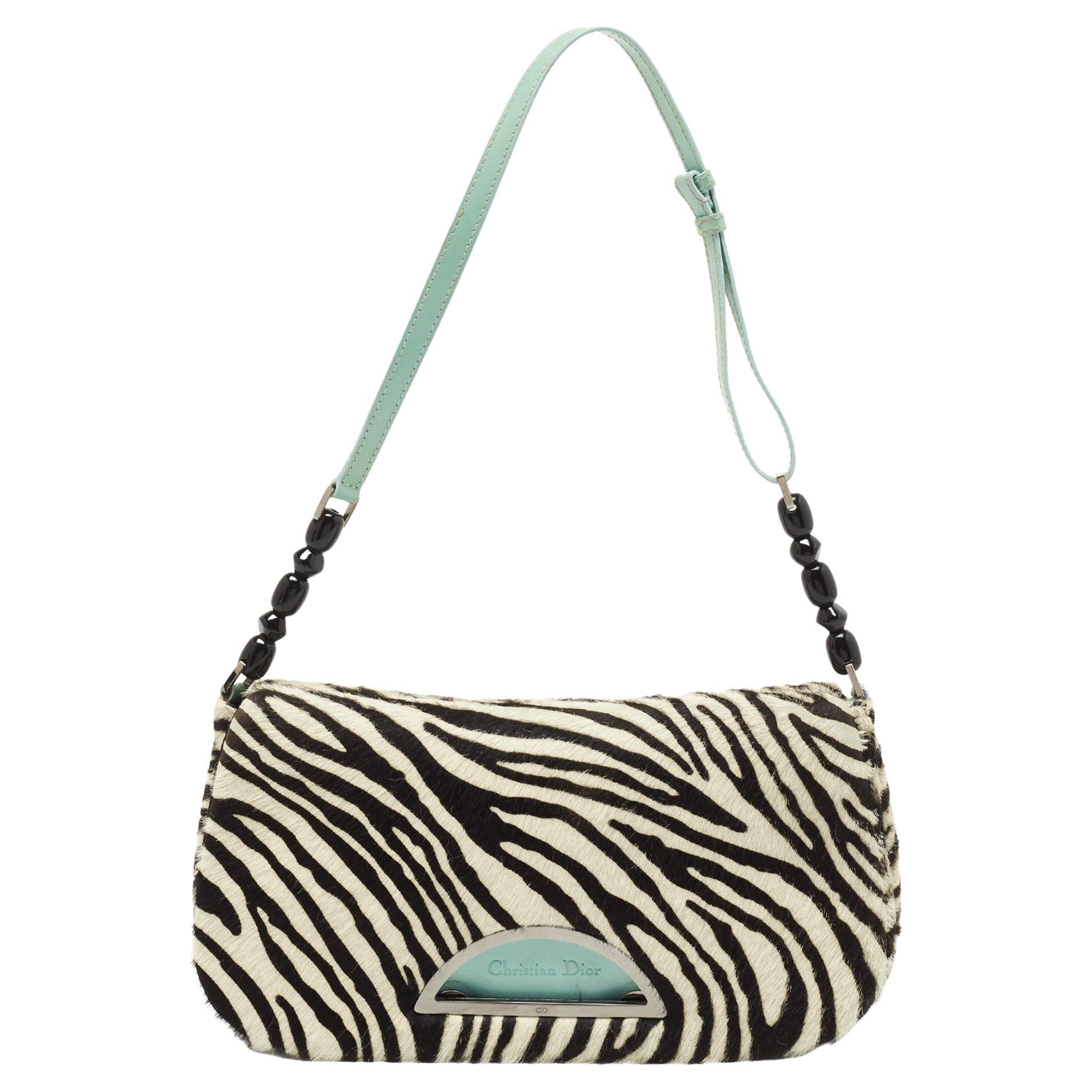 Dior Tricolor Zebra Print Calfhair and Patent Leather Malice Shoulder Bag