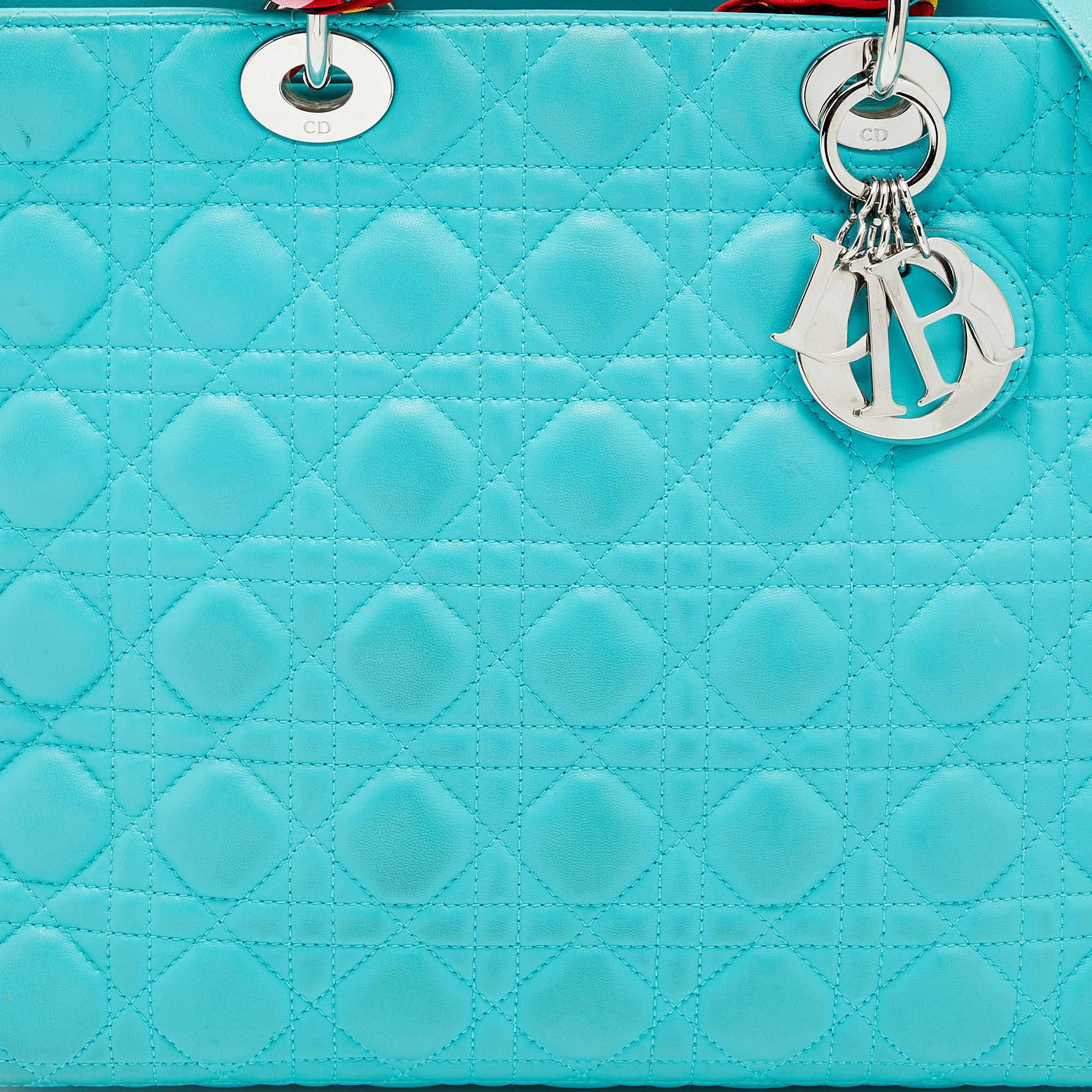 Dior Turquoise Blue Cannage Leather Large Lady Dior Tote 4