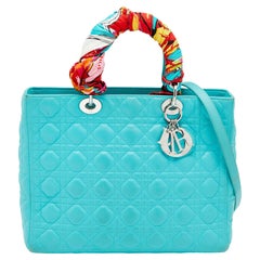 Dior Sac cabas Lady Dior en cuir cannage bleu turquoise