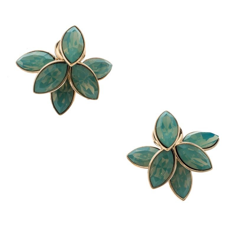 Women's Dior Turquoise Flower Tribale Gold Tone Earrings