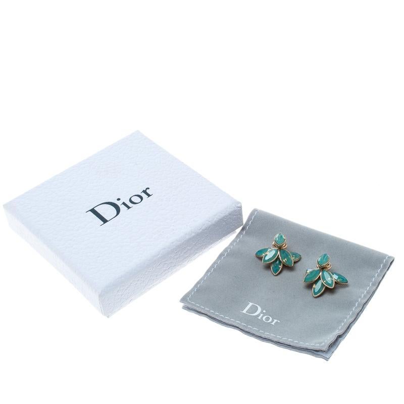 Dior Turquoise Flower Tribale Gold Tone Earrings 4