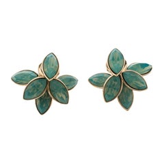 Dior Turquoise Flower Tribale Gold Tone Earrings