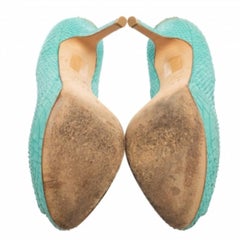 Dior Turquoise Python Embossed Leather Miss Dior Peep-Toe Pumps Size 41