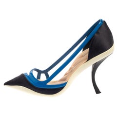 Dior Two Tone Blue Patent Leather Pointed Toe Curved Heel Pumps Size 39