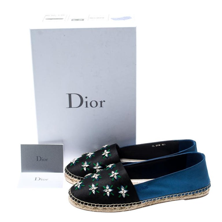Dior Two Tone Crystal Embellished Fabric Riviera Espadrilles Size 40.5 ...