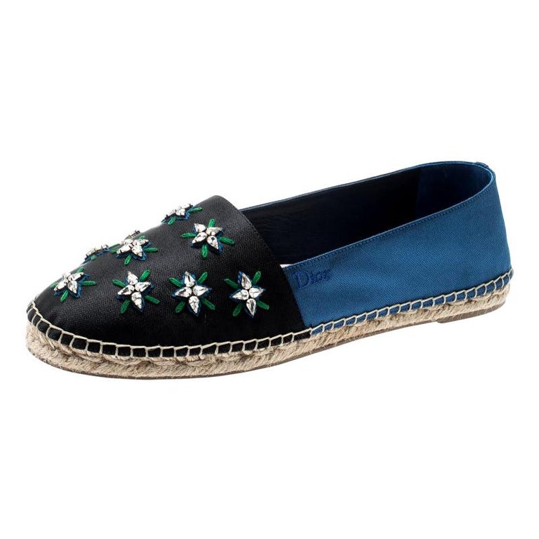 Dior Two Tone Crystal Embellished Fabric Riviera Espadrilles Size 40.5 For  Sale at 1stDibs