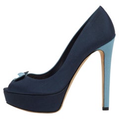 Dior Two Tone Fabric Bow Peep Toe Platform Pumps Size 37