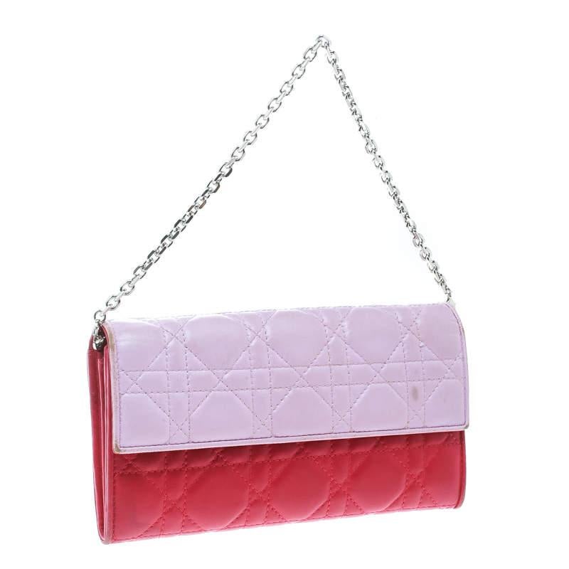 Dior Two Tone Pink Cannage Leather Lady Dior Rendez-Vous Wallet In Good Condition In Dubai, Al Qouz 2