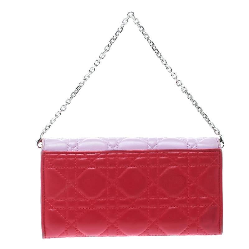 Women's Dior Two Tone Pink Cannage Leather Lady Dior Rendez-Vous Wallet