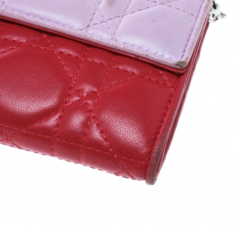 Donna Dior Two Tone Pink Cannage Leather Lady Dior Rendez-Vous Wallet in vendita