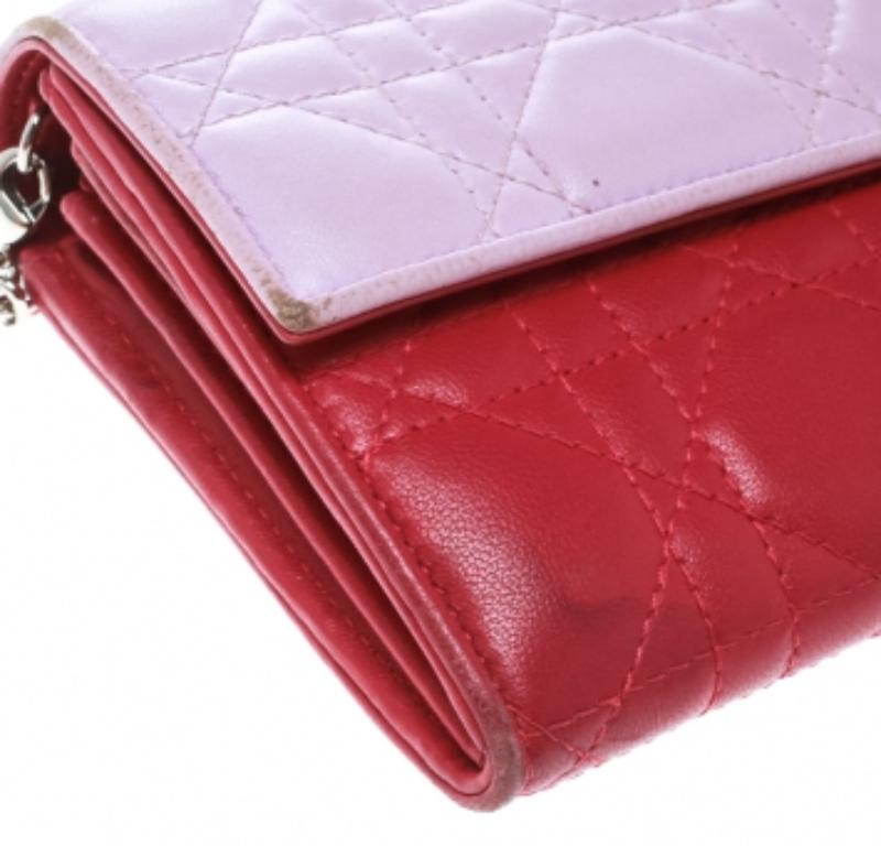 Dior Two Tone Pink Cannage Leather Lady Dior Rendez-Vous Wallet in vendita 1