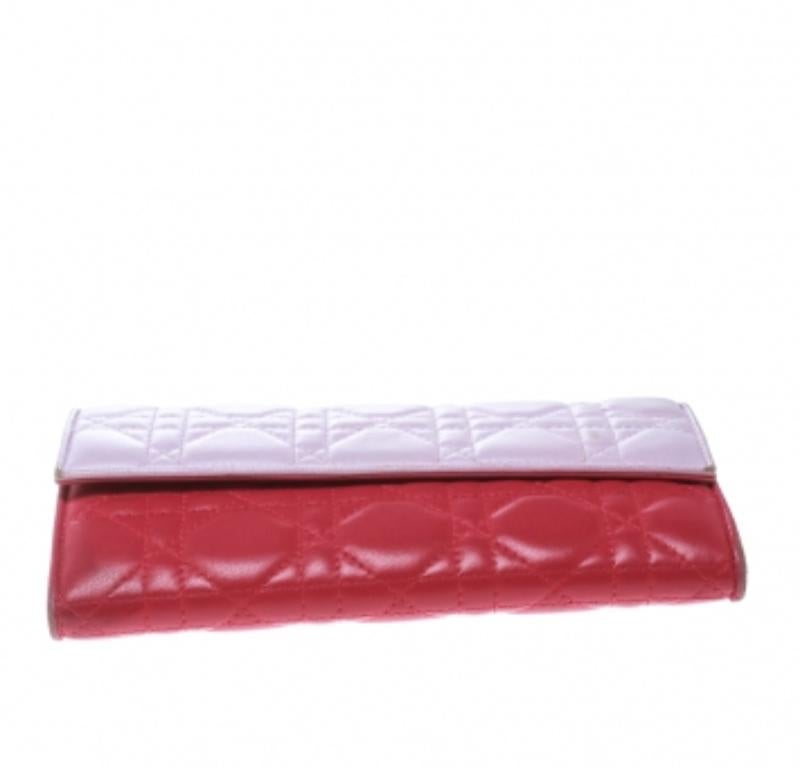 Dior Two Tone Pink Cannage Leather Lady Dior Rendez-Vous Wallet in vendita 2