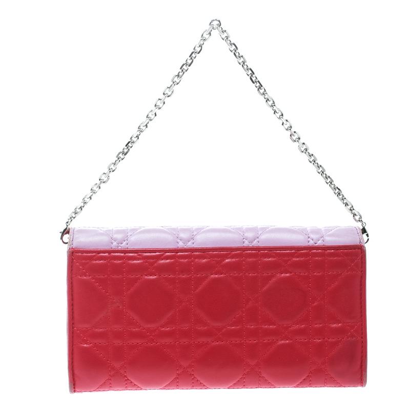 Women's Dior Two Tone Pink Cannage Leather Lady Dior Rendez-Vous Wallet For Sale