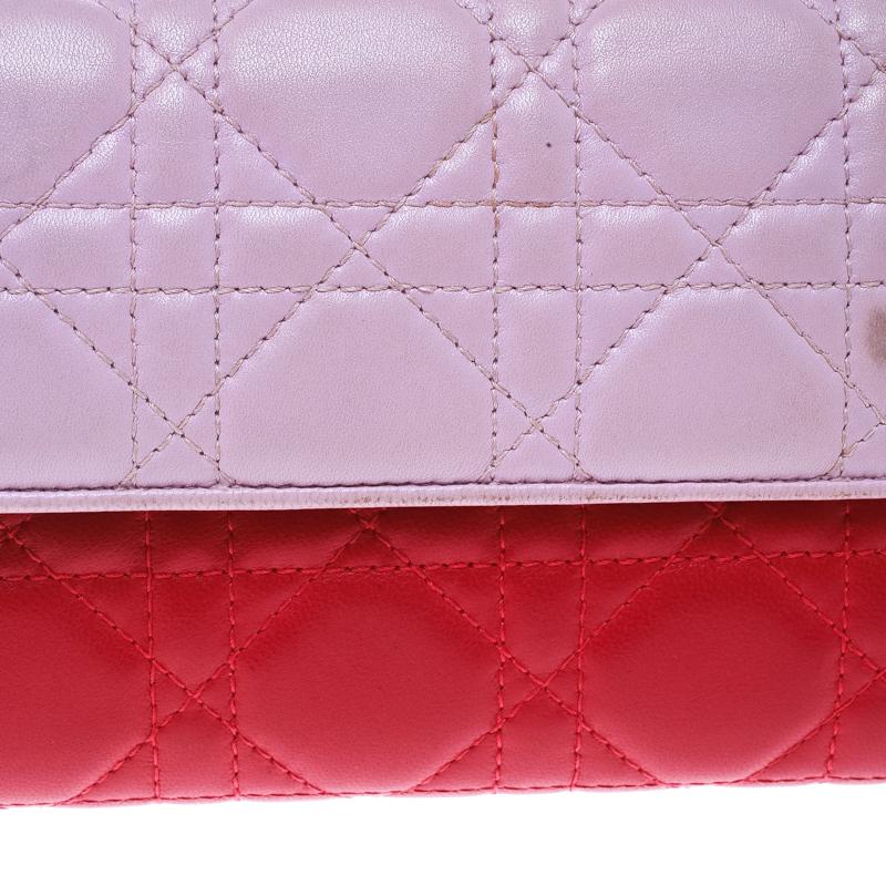 Dior Two Tone Pink Cannage Leather Lady Dior Rendez-Vous Wallet For Sale 1