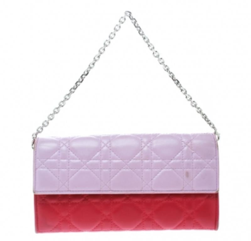 Dior Two Tone Pink Cannage Leather Lady Dior Rendez-Vous Wallet in vendita