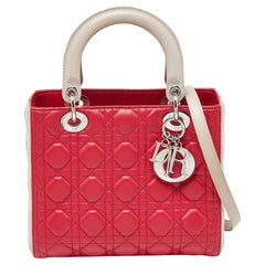 Dior Two Tone Pink Cannage Leather Medium Lady Dior Tote