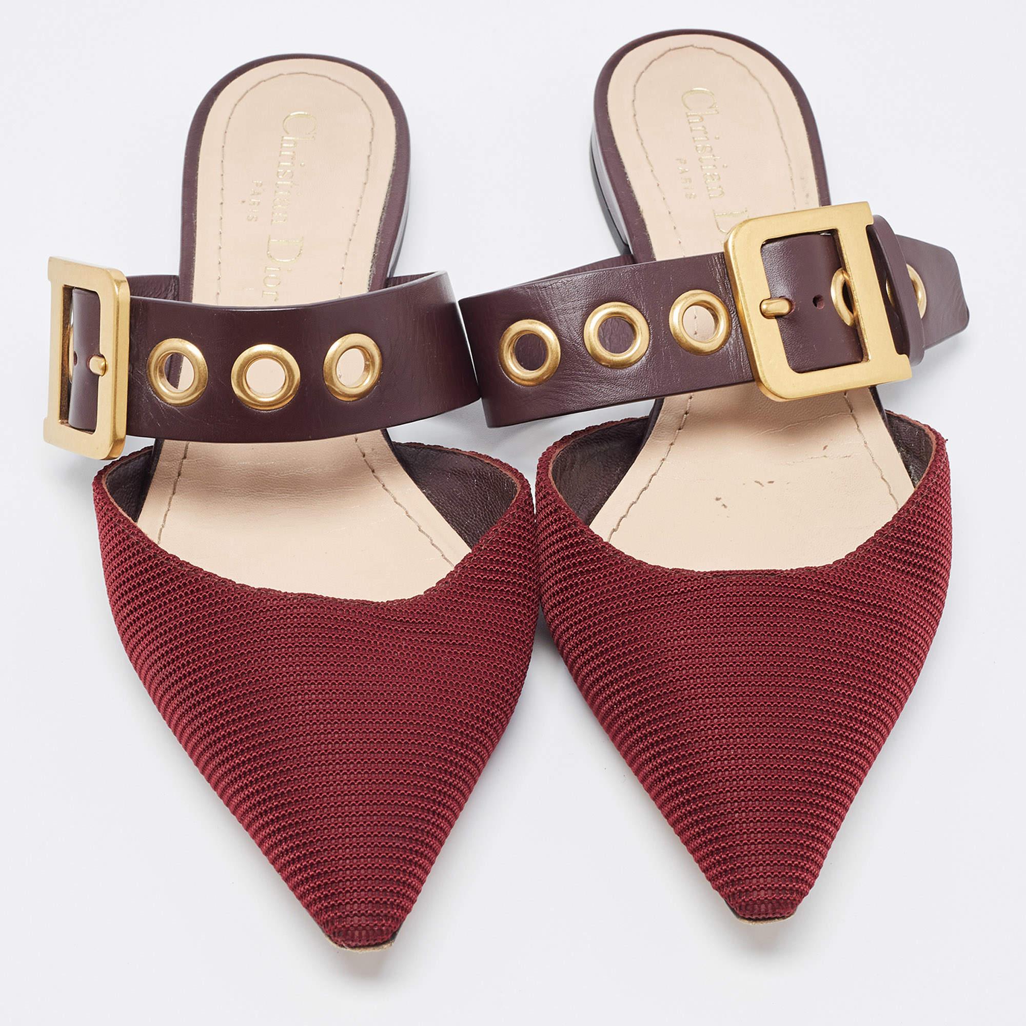 Brown Dior Two Tone Technical Fabric and Leather D-Dior Flat Mules