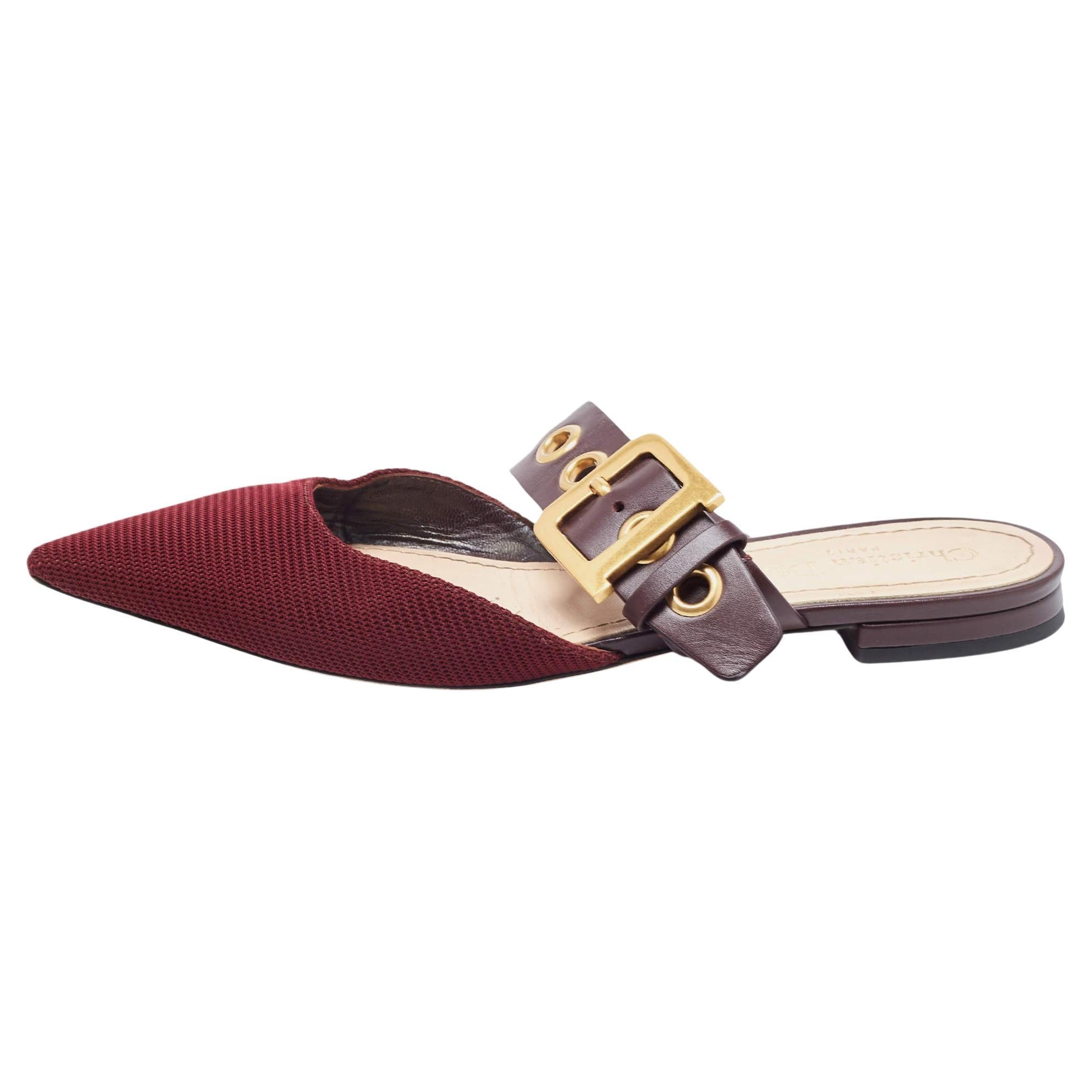 Dior Two Tone Technical Fabric and Leather D-Dior Flat Mules