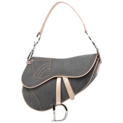 Dior (Ultra Rare) Jean Saddle Flap 233978 Gray Denim Satchel