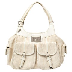 Dior Vanilla Umhängetasche aus schrägem Segeltuch und Leder mit mehreren Taschen